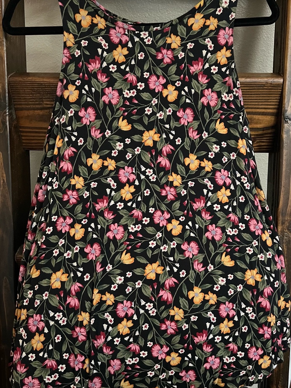 Old Navy Black A-Line Skirt with Pink & Yellow Floral Print